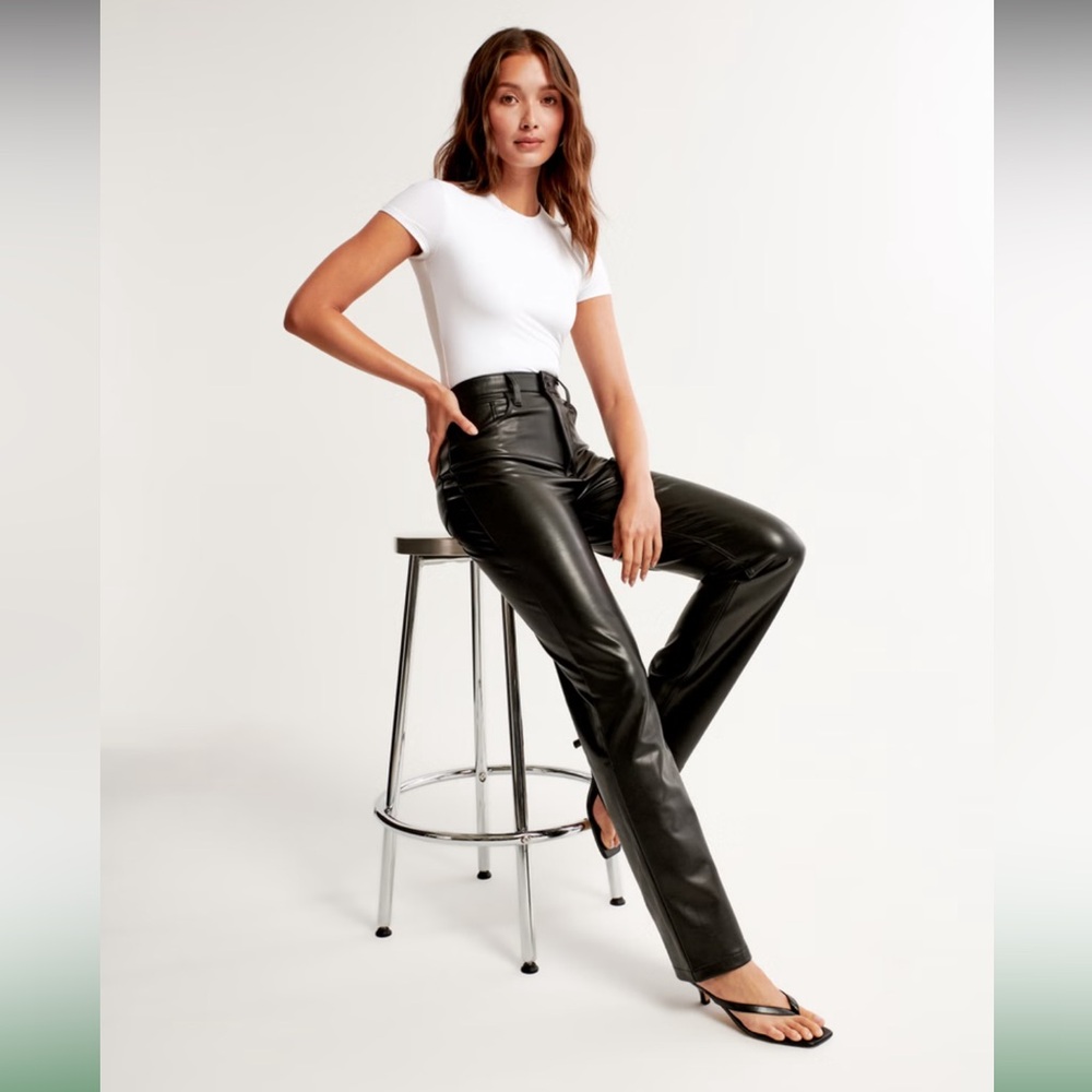 Abercrombie Vegan Leather ankle straight ultra high rise pant